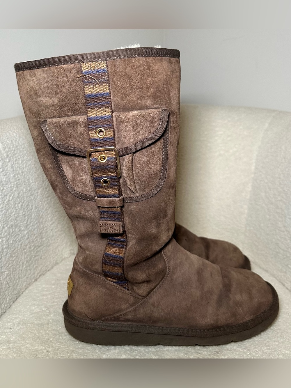 UGG‎ Australia Brown Sheepskin Tall Zip Boots winter warm cozy fuzzy cabin 10